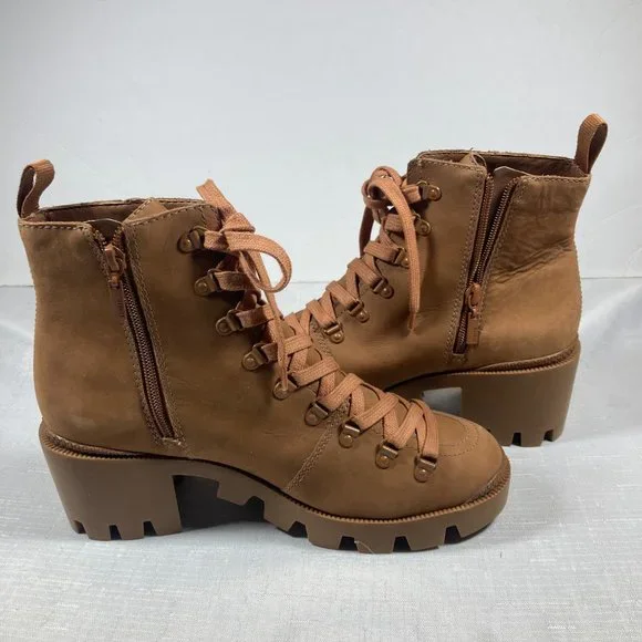 NWOT Schutz Xayane Waterproof Lace-Up Side-Zip Boots, Tan, Womens Sz. 9B - Picture 12 of 12